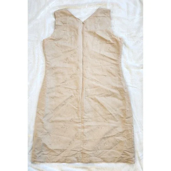 Sherry Taylor Beige Floral Embroidered Sheath Dress – Sleeveless, Size Large - Picture 3 of 8